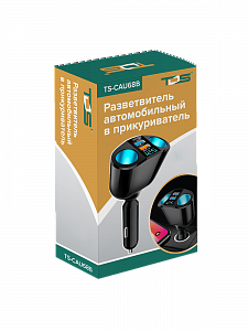 Разветвитель прикуривателя автомобиля на 2 гнезда + 2*USB, зарядка для автомобиля TDS TS-CAU68B